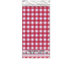 Unique Industries en Plastique imprimé Carreaux Nappe en Plastique 137 cm x 274 cm, Rouge et Blanc