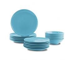 AmazonBasics Service de table 18 pièces en grès, pour 6 personnes, Bleu ciel