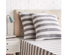 AmazonBasics Taies dâoreiller en jersey, lot de 2, rayures larges - 65 x 65 cm, Gris