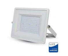 V-TAC 415 Projecteur 100W sécurité extérieur étanche avec Verre Gris Corps Blanc Samsung LED avec Fil de 1 mètre IP65 3000K Chaud 8000 lumens, Die Cast Aluminium
