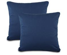 aqua-textil Classic Line Housse de Coussin Lot de 2 Fermeture Ãclair Coton 80 x 80 cm Bleu foncÃ©