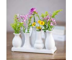 Home&Decorations Vases à Fleurs en Céramique - Vases Décoratifs pour Mariage, Cadeau, Buffet, Cuisine, Salon (1 Plateau de 7 Vases Blancs)