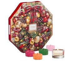 Coffret cadeau YankeeÂ Candle en forme de calendrier de lâAvent et comportant 24 bougies chauffe-plat parfumÃ©es et 1 photophore en verre transparent, emballage festif avec couronne