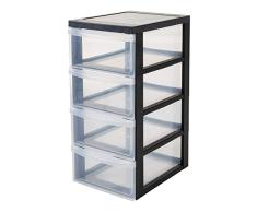 Iris Ohyama, armoire de rangement sur roulettes Ã 4 tiroirs - Design Chest - DC-004, plastique, noir/transparent, 4 x 11 L, 29 x 40 x 61,5 cm