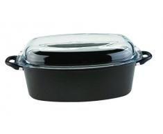 SKK Titanium 7255 Durit Resist Plat Ã rÃ´tir rectangulaire en Fonte avec Couvercle en Verre 40 x 24 x 13 cm