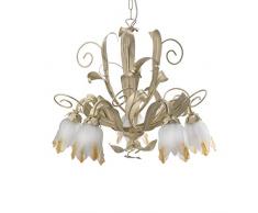 onli Lustre en mÃ©tal Ivoire spennellato or avec verre blanc Ã fleur