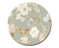 Creative Tops Lot de 4Â Sets de Table Rond Base en liÃ¨ge Premium, Oiseaux Motif Floral Bleu Canard