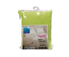 Nuit des Vosges 2065954 Caen Drap Housse Flanelle Unie/Coton Vert Pomme 180 x 200 cm