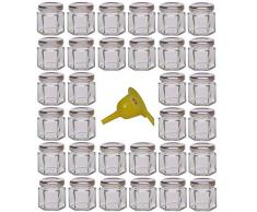 Viva Haushaltswaren G1060047/32T/Silber/X Lot de 32 Mini bocaux de Confiture avec couvercles argentés 47 ML 1 Entonnoir de Remplissage Inclus