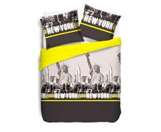 VISION New York jaune Housse de couette et 2 Taies assortis, Coton, 200x200cm