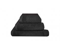 Home Juliet - Lot 3 Serviettes Eponge, 33x50 cm Serviette invitÃ©, 50x100 e Maxi Drap de Bain 100x150 cm, Couleur Noir