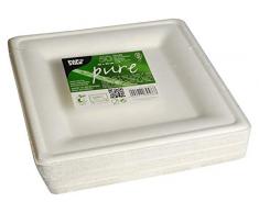 Papstar Assiettes en carton/Assiettes jetables Blanc rectangulaire Pure (Lot de 50) en canne à sucre 20 x 20 cm, convient pour les célébrations comme & Anniversaires, fêtes biologique abbaubares jetables, # 84586