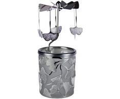 Kerzenfarm 84385 Bougeoir en Verre Motif Ginko 16 x 6 x 6 cm Verre Argenté 6 cm