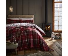 Catherine Lansfield Parure de lit en Tissu brossÃ© Motif Ã©cossais quadrillÃ©, Coton, Red, Double
