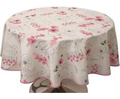 Le linge de Jules Nappe Anti-Taches Poppies Rose - Taille : Ronde diamètre 160 cm