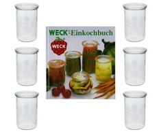 Weck 42579 Lot de 6 bocaux en verre avec livre de recettes et 144 pages en verre 1050 ml