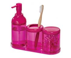 iDesign 29261EU, 4 Accessoires de Salle de Bain en Plastique, Ensemble Distributeur de Savon, Porte-Brosse à Dents, boîte avec Couvercle et bac de Rangement, Rose, 22, 4 cm x 8, 1 cm x 19, 8 cm