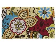 HMT Paillasson Coco - Fleurs et Feuilles 45x75cm, 100%, Multicolore, 45 x 75 cm