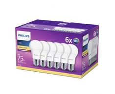 Philips LED 11Â W (75Â W) Ã vis Edison E27Â Ampoules Blanc Chaud, givrÃ©Â âÂ Lot de 6,, E27, 11Â W, lot de 6