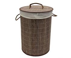 JVL Panier Ã Linge Rond en Bambou, Gris, 35Â x 50Â cm, Bambou, Chocolat, 35 x 35 x 50 cm