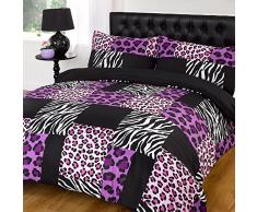 Dreamscene Luxueux rÃ©versible avec LÃ©opard et zÃ¨bre Housse de Couette, Polyester, Noir/Violet, Unique