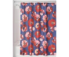 InterDesign Large Poppy rideau de douche, rideau baignoire 183,0 cm x 183,0 cm en polyester, rideau salle de bain aux motifs coquelicots, rouge/bleu