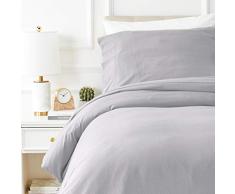 AmazonBasics Parure de lit avec housse de couette en flanelle 140 x 200 cm/65 x 65 cm x 1, Gris gÃ©o