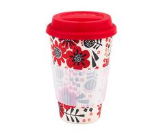 CAMBRIDGE Mug Ã emporter rÃ©utilisable CM04684 Polka Dot Garden sans bisphÃ©nolÂ A, mÃ©lange de Fibres de Bambou, Blanc, 9 x 9 x 13 cm