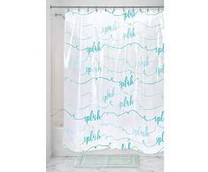 iDesign Splish Splash Rideau Douche Ã Motifs, Grand Rideau de Bain en EVA, Bleu