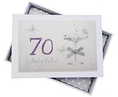 White Cotton Cards Album Photo 70e Anniversaire en Verre coupé Blanc 12,5 x 17,5 x 2,5 cm