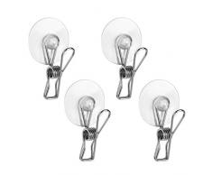 InterDesign Basic porte serviette fixation ventouse, patère salle de bain pratique en acier inoxydable, lot de 4 crochets sans perçage, argenté