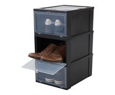 Iris Ohyama, Set - 3 boîtes à Chaussures/boîtes de Rangement pour Chaussures - Drop Front Box - EUDF-M, Plastique, Noir, 14 L, 35,5 x 28 x 18 cm