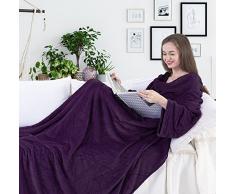 DecoKing Couverture en Microfibre avec Manches et Poches en Microfibre Polaire Douce et Douillette 170 x 200 cm, Microfibre, Violett, 170 x 200 cm