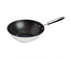 AmazonBasics PoÃªle Ã wok antiadhÃ©sive Ã induction en acier inoxydable, 28 cm, avec poignÃ©e au toucher doux