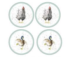 Wrendale Designs Farmyard Plumes Dessous de Verre Rond, en Bois, Multicolore, Taille M, Lot de 4