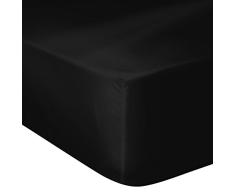 HOME LINGE PASSION Drap Housse 57 Fils, Coton, Noir, 140x190 cm