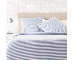 AmazonBasics Parure de lit en jersey, rayures, - 200 x 200 cm / 65 x 65 cm, Bleu