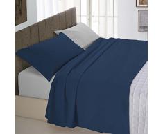 Italian Bed Linen CL-NC-blu scu/Grigio chiaro-1PM Natural Color ensemble de draps de lit, Bleu foncé/Gris clair, Small double, 100 % Coton