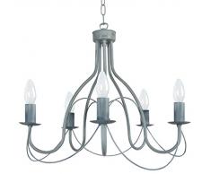 Tosel 20681 Lustre - Provençale, Tube Acier, Peinture époxy, E14, 60 W, Gris/Blanc