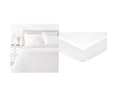 AmazonBasics Parure de lit avec Housse de Couette en Satin, 240 x 220 cm / 65 x 65 cm x 2, Blanc & Drap-Housse en Satin de Coton 400 Fils Anti-Plis, Blanc 160 x 200 x 30 cm