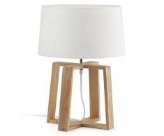 Faro Barcelona Bliss 28401 Lampe de chevet en bois et métal avec écran en tissu, 60 W Blanc