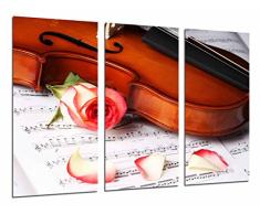 Tableau Moderne Photographique, Impression sur bois, Violon Rosa et Partitions, Romaica Decoration, 97 x 62 cm, ref. 26758