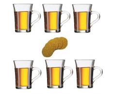 Viva Haushaltswaren Lot de 6 Tasses à thé café Infusion en Verre 230ml avec poigné et sous Tasses en liège