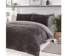 Sleepdown Parure de lit en Polaire cÃ´telÃ©e, Polaire, Gris, King