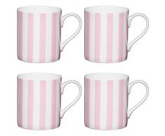 Kitchencraft Fine Ã Rayures pour Enfant Petite Ã Motif Tasses, 250Â ML (Lot de 4), en Porcelaine, Blanc/Rose, 10.5Â x 7.5Â x 8.5Â cm