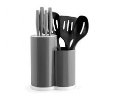 H&H 737107 Bloc de 4 couteaux en acier inoxydable + 3 ustensiles en nylon, plastique