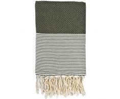 Moorish Idol - Fouta Nid dAbeille Rayure Fine- 100cm x 200cm- Vert Kaki