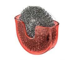 iDesign porte éponge cuisine, petit support éponge avec ventouse en plastique, accessoire cuisine pour éponge ronde ou grattoir, rouge
