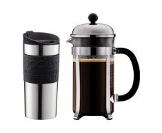 Bodum - K11068-01 - Set Chambord - Coffret Cafetière Chambord 8 Tasses - Travel Mug Inox 0,35 L avec Bande Silicone Noire