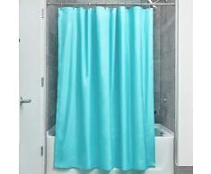 InterDesign rideau de douche tissu imperméable, 183,0 cm x 183,0 cm rideau douche en polyester, rideau textile lavable ourlet renforcé, bleu aqua